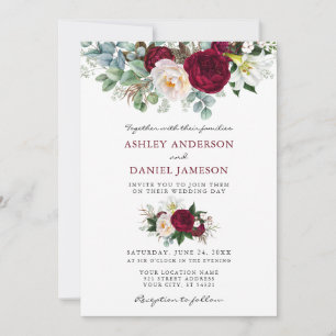 Waterverf Burgundy Floral Greenery Wedding B Kaart
