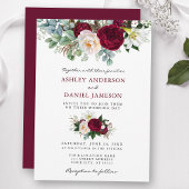 Waterverf Burgundy Floral Greenery Wedding B Kaart