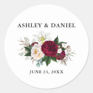 Waterverf Burgundy Floral Greenery Wedding B Ronde Sticker