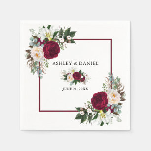 Waterverf Burgundy Floral Greenery Wedding B Servet