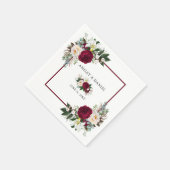 Waterverf Burgundy Floral Greenery Wedding B Servet (Hoek)