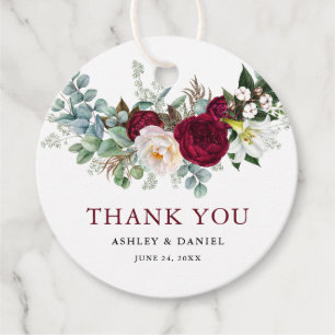 Waterverf Burgundy Floral Greenery Wedding Bedankjes Labels