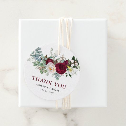 Waterverf Burgundy Floral Greenery Wedding Bedankjes Labels (In situ)
