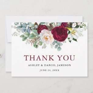 Waterverf Burgundy Floral Greenery Wedding Bedankkaart
