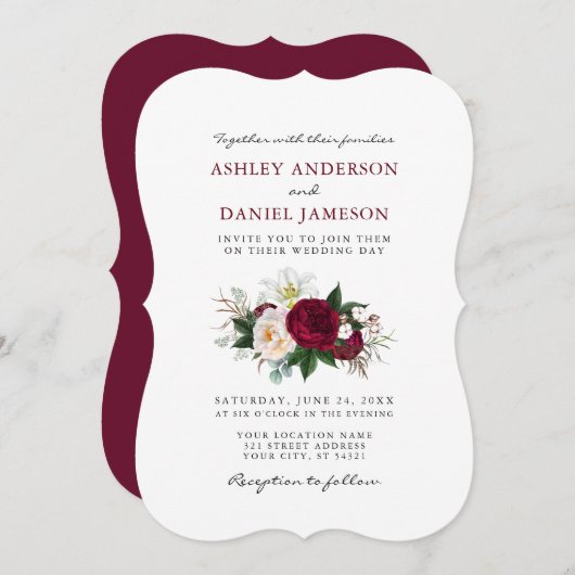 Waterverf Burgundy Floral Greenery Wedding BR Kaart (Voorkant / Achterkant)