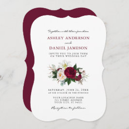 Waterverf Burgundy Floral Greenery Wedding BR Kaart