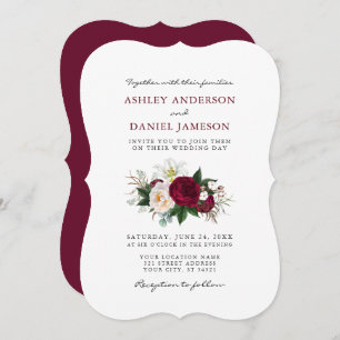 Waterverf Burgundy Floral Greenery Wedding BR Kaart