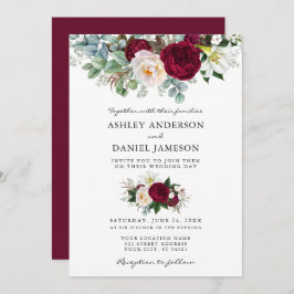 Waterverf Burgundy Floral Greenery Wedding Kaart
