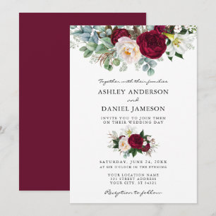 Waterverf Burgundy Floral Greenery Wedding Kaart
