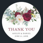 Waterverf Burgundy Floral Greenery Wedding Ronde Sticker<br><div class="desc">Moderne Elegante Waterverf Bourgogne Bloemen,  Groen Bruiloft Sticker omvat pioenen,  eucalyptus bladeren en andere prachtige groen.</div>