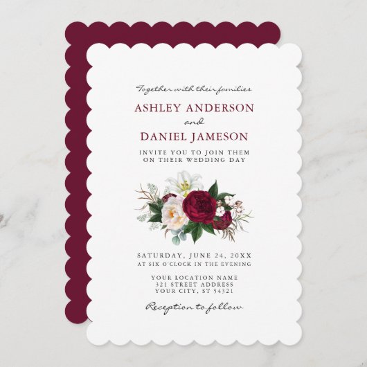 Waterverf Burgundy Floral Greenery Wedding S Kaart (Voorkant / Achterkant)