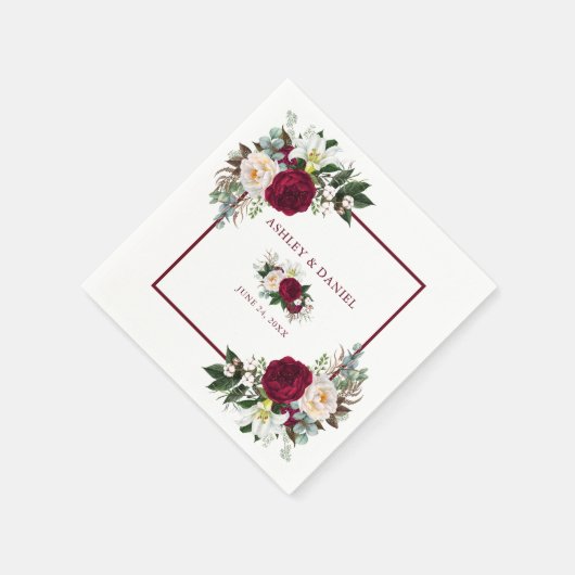 Waterverf Burgundy Floral Greenery Wedding Servet (Hoek)