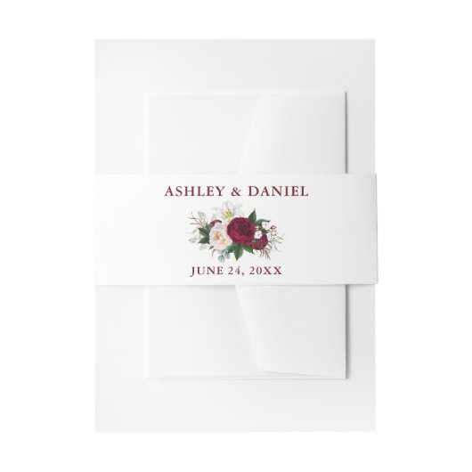 Waterverf Burgundy Floral Greenery Wedding Uitnodigingen Wikkel (Voorkant Voorbeeld)