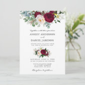 Waterverf Burgundy Floral Greenery Wedding W Kaart (Staand voorkant)