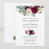 Waterverf Burgundy Floral Greenery Wedding W Kaart (Voorkant / Achterkant)