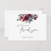Waterverf Burgundy Floral Hartelijk dank Bedankkaart (Voorkant / Achterkant)