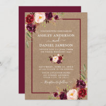 Waterverf Burgundy Floral Kraft Wedding
