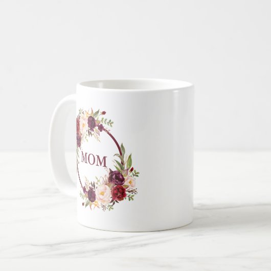 Waterverf Burgundy Floral mam Koffiemok (Voorkant links)