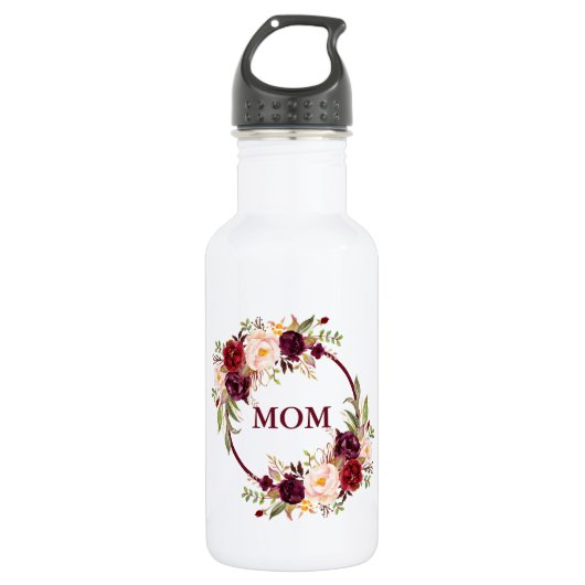 Waterverf Burgundy Floral mam Waterfles (Voorkant)