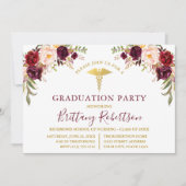 Waterverf Burgundy Floral Medical Afstudeerder Kaart (Voorkant)