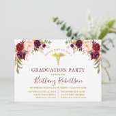 Waterverf Burgundy Floral Medical Afstudeerder Kaart (Staand voorkant)