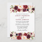 Waterverf Burgundy Floral Modern Wedding Kaart (Voorkant)