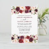 Waterverf Burgundy Floral Modern Wedding Kaart (Staand voorkant)
