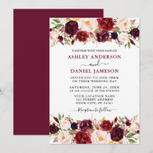Waterverf Burgundy Floral Modern Wedding