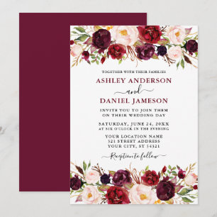 Waterverf Burgundy Floral Modern Wedding Kaart
