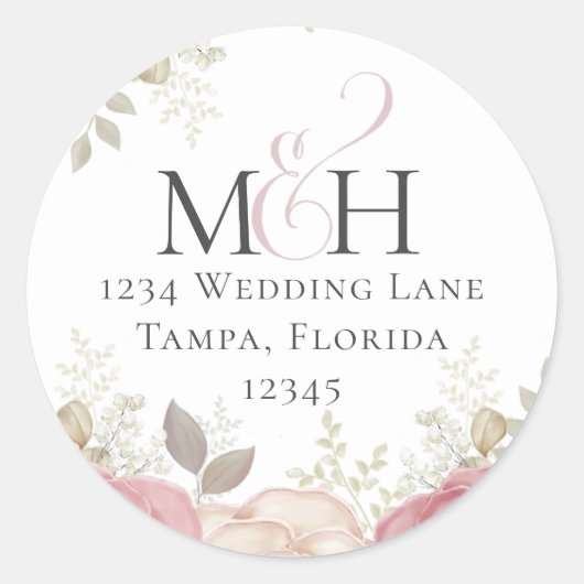 Waterverf Burgundy Floral Monogram Return Address Ronde Sticker (Voorkant)