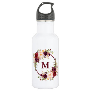 Waterverf Burgundy Floral Monogram Waterfles