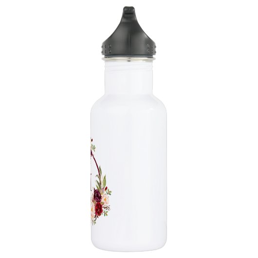 Waterverf Burgundy Floral Monogram Waterfles (Rechts)