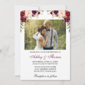 Waterverf Burgundy Floral Photo Wedding Kaart (Voorkant)