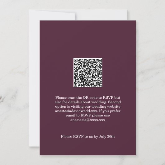 Waterverf Burgundy Floral QR Code Weddenschap Kaart (Achterkant)