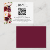 Waterverf Burgundy Floral QR RSVP bruiloft Informatiekaartje (Voorkant / Achterkant)