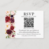 Waterverf Burgundy Floral QR RSVP bruiloft Informatiekaartje (Voorkant)