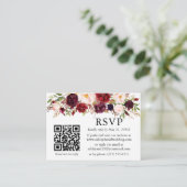 Waterverf Burgundy Floral QR Wedding RSVP Informatiekaartje (Staand voorkant)