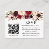 Waterverf Burgundy Floral QR Wedding RSVP Informatiekaartje (Voorkant)