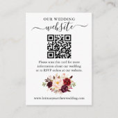 Waterverf Burgundy Floral QR Wedding Website Informatiekaartje (Voorkant)