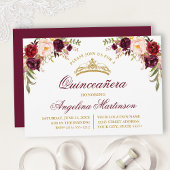 Waterverf Burgundy Floral Quinceanera Kaart