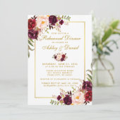 Waterverf Burgundy Floral repesal Dinner Gold W Kaart (Staand voorkant)