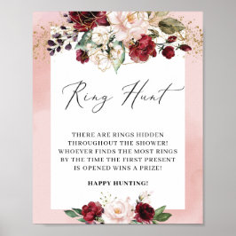 Waterverf Burgundy Floral Ring Hunter Game Sign Poster
