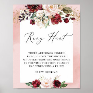 Waterverf Burgundy Floral Ring Hunter Game Sign Poster
