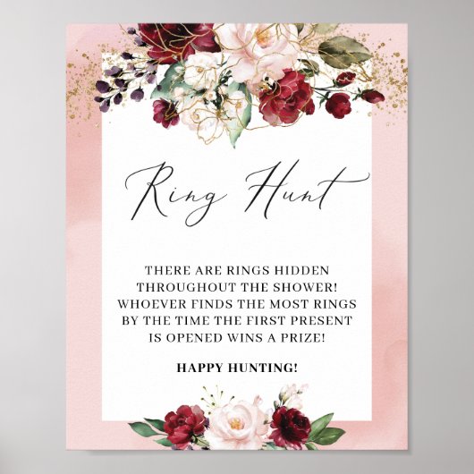 Waterverf Burgundy Floral Ring Hunter Game Sign Poster (Voorkant)