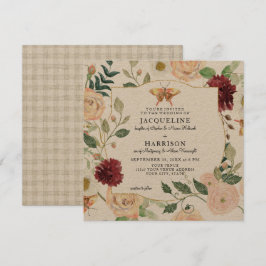 Waterverf Burgundy Floral Roos Butterfly Kraft Kaart