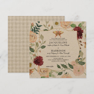Waterverf Burgundy Floral Roos Butterfly Kraft Kaart