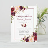 Waterverf Burgundy Floral Silver Wedding Kaart (Staand voorkant)