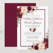 Waterverf Burgundy Floral Silver Wedding Kaart (Voorkant / Achterkant)