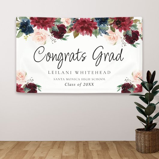 Waterverf Burgundy Floral van de Graduation Party Spandoek