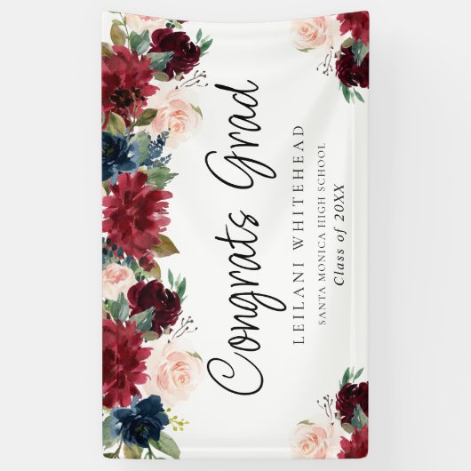 Waterverf Burgundy Floral van de Graduation Party Spandoek (Verticaal)